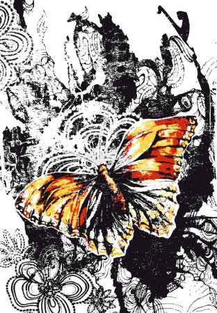 Téléchargez les illustrations : Croquis de beau papillon, illustration vintage - en licence libre de droit