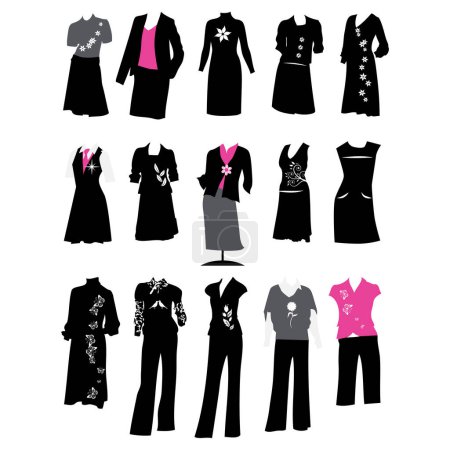 Illustration for Collection of various female dresses and clothes - Royalty Free Image