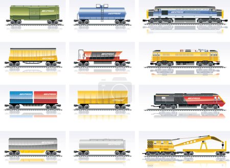Ilustración de Vector conjunto de trenes y vagones - Imagen libre de derechos