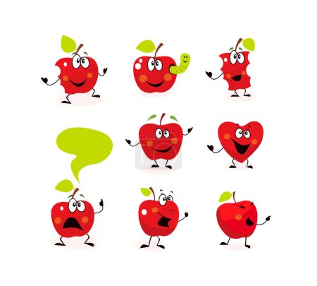 Téléchargez les illustrations : Personnage de dessin animé de pommes. illustration vectorielle - en licence libre de droit