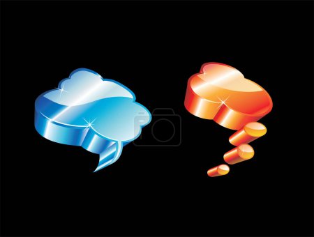 Ilustración de Burbujas de habla azul y naranja sobre fondo negro - Imagen libre de derechos