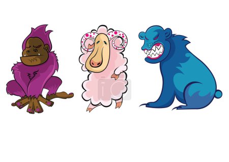 Téléchargez les illustrations : Ensemble d'animaux, personnages de dessins animés - en licence libre de droit