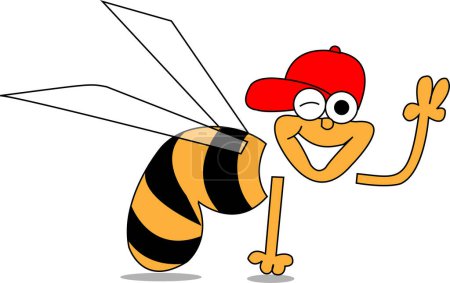 Illustration for Cartoon bee with a red hat - Royalty Free Image