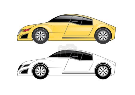 Illustration for Cars sedan in white and yellow, transport set - Royalty Free Image