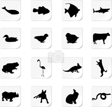 Téléchargez les illustrations : Icônes animaux vectoriels sur fond blanc - en licence libre de droit