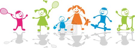 Téléchargez les illustrations : Enfants jouant avec le tennis, illustration vectorielle - en licence libre de droit