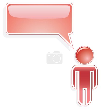 Ilustración de Hombre con el icono de la burbuja de habla roja. ilustración vectorial de dibujos animados aislado sobre fondo blanco - Imagen libre de derechos