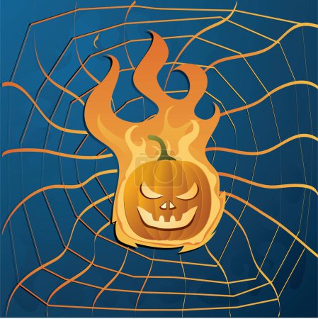 Illustration for Happy halloween pumpkin and spider web - Royalty Free Image
