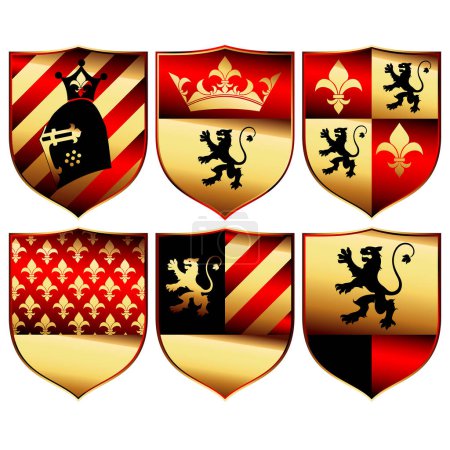 Ilustración de Conjunto de cuatro escudos con diferentes colores - Imagen libre de derechos