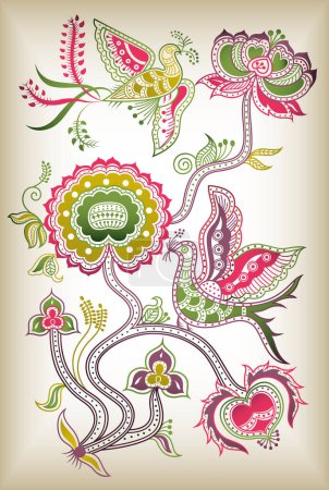 Téléchargez les illustrations : Éléments floraux vectoriels dessinés à la main - en licence libre de droit