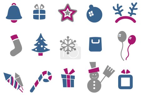 Téléchargez les illustrations : Noël et Nouvel An symboles ensemble illustration vectorielle - en licence libre de droit