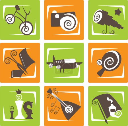 Ilustración de Vector conjunto de iconos con varios objetos - Imagen libre de derechos