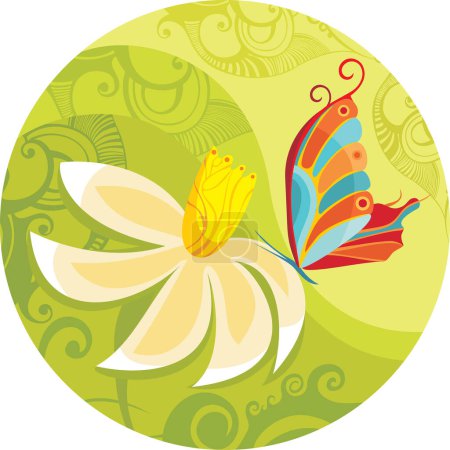 Ilustración de Mariposa en flor, ilustración vectorial - Imagen libre de derechos