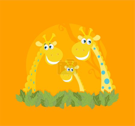Téléchargez les illustrations : Heureux et coloré girafes dessin animé - en licence libre de droit