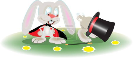 Téléchargez les illustrations : Drôles de lapins magiciens, illustration de dessin animé mignon - en licence libre de droit