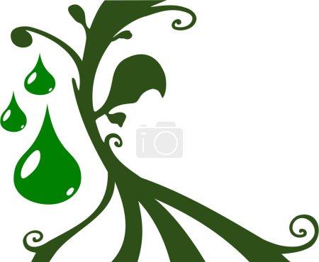 Téléchargez les illustrations : Feuilles vertes avec gouttes, illustration vectorielle - en licence libre de droit