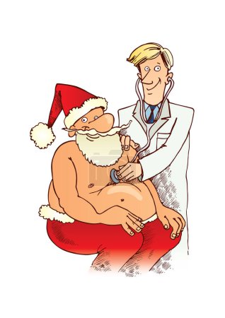 Illustration for Doctor examining santa claus, vector illustration - Royalty Free Image