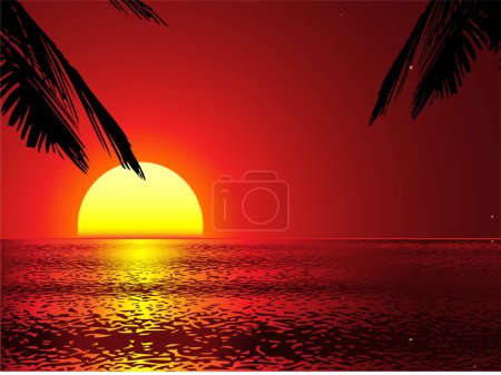 Illustration for Tropical sunset with palm trees - Royalty Free Image