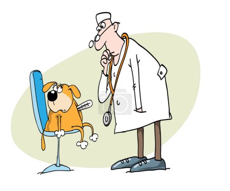 Téléchargez les illustrations : Médecin dessin animé avec chien et stéthoscope - en licence libre de droit