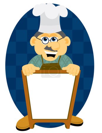 Illustration for Chef cartoon character with blank banner - Royalty Free Image