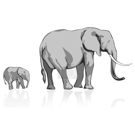 Téléchargez les illustrations : Éléphant avec bébé éléphant. illustration vectorielle - en licence libre de droit