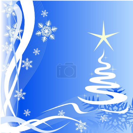 Ilustración de Árbol de Navidad y copos de nieve - Imagen libre de derechos