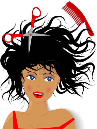 Ilustración de Ilustración de una hermosa chica con peine y tijeras - Imagen libre de derechos