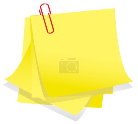 Ilustración de Icono de clip de papel con papeles de nota amarilla, estilo de dibujos animados - Imagen libre de derechos