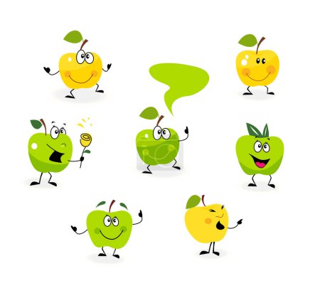 Illustration for Set of cartoon cute characters of apple - Royalty Free Image