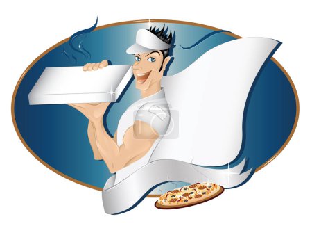 Illustration for Illustration of deliveryman with pizza - Royalty Free Image