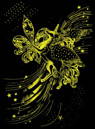 Illustration for Grunge yellow background with stars and wings - Royalty Free Image