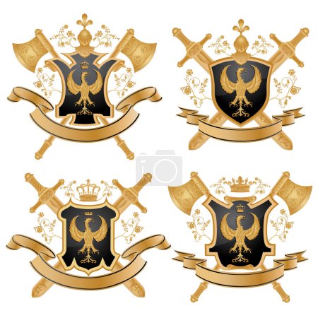 Illustration for Heraldic coats of arms with crowns and eagles, vector illustration - Royalty Free Image