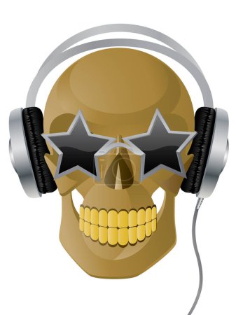 Téléchargez les illustrations : Crâne et écouteurs avec musique - en licence libre de droit