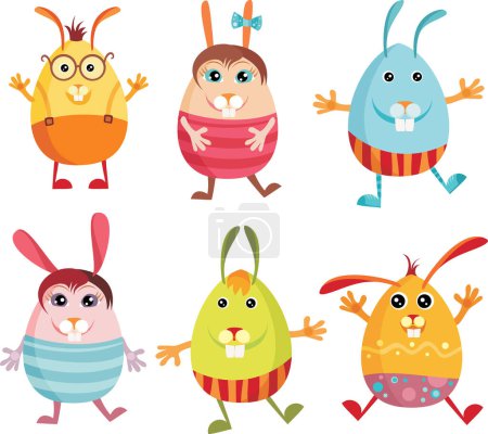 Illustration for Set of cartoon easter eggs and rabbits. - Royalty Free Image