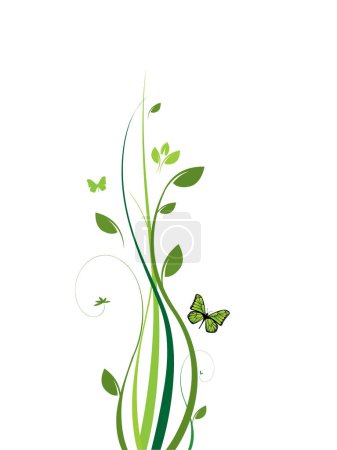 Téléchargez les illustrations : Illustration vectorielle de l'herbe verte avec papillon - en licence libre de droit