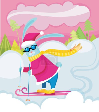 Téléchargez les illustrations : Heureux Santa Claus avec des skis. illustration vectorielle - en licence libre de droit