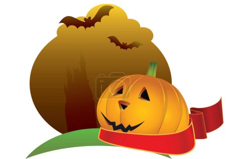Ilustración de Calabaza de Halloween con sombrero de bruja - Imagen libre de derechos