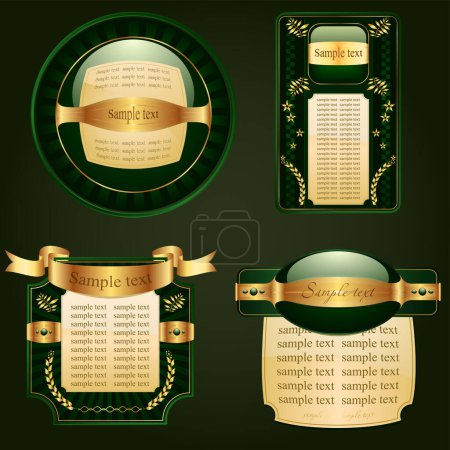 Ilustración de Colección de etiquetas doradas con diferentes elementos para el diseño - Imagen libre de derechos