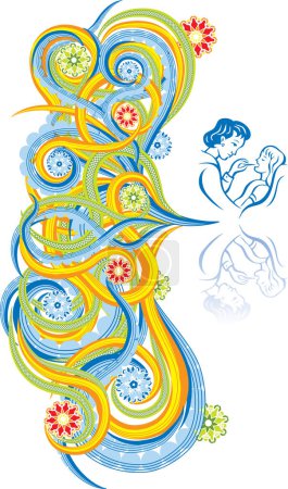 Téléchargez les illustrations : Illustration vectorielle de couple et motif floral - en licence libre de droit