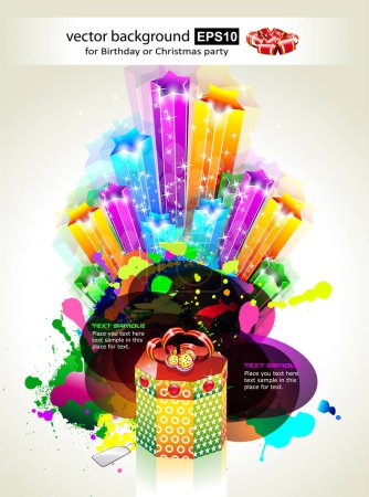 Illustration for Abstract colorful background with gift box and stars - Royalty Free Image