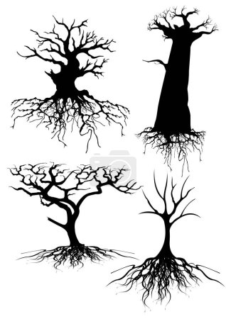 Téléchargez les illustrations : Ensemble de silhouettes d'arbres. Illustration vectorielle - en licence libre de droit