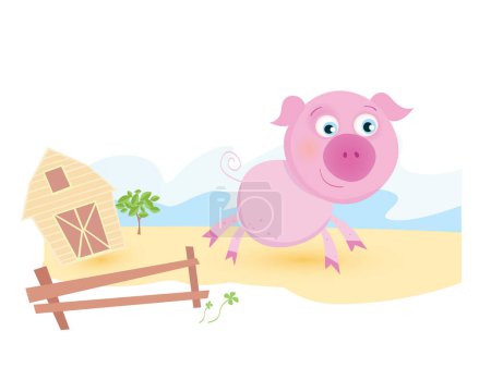 Téléchargez les illustrations : Illustration de dessin animé cochon mignon - en licence libre de droit