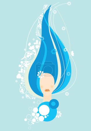 Illustration for Vector fantasy illustration of beautiful woman with blue hair - Royalty Free Image