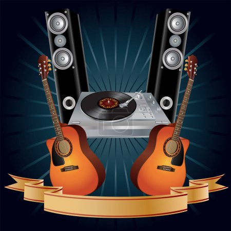Téléchargez les illustrations : Illustration de guitares et haut-parleurs, fond de concert musical - en licence libre de droit