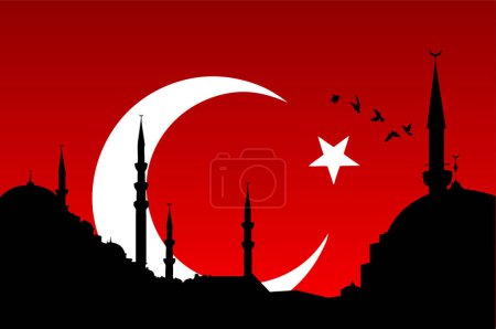 Illustration for Illustration of the flag of turkey  and cityscape - Royalty Free Image