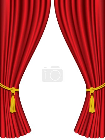 Téléchargez les illustrations : Illustration de rideaux de velours rouge isolés sur fond blanc - en licence libre de droit