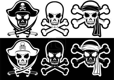 Téléchargez les illustrations : Crânes de pirates et os croisés, illustration vectorielle - en licence libre de droit