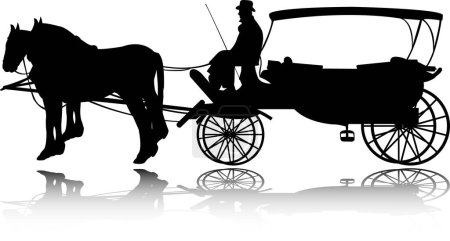 Illustration for Vector silhouette of carriage with horse on white background. - Royalty Free Image
