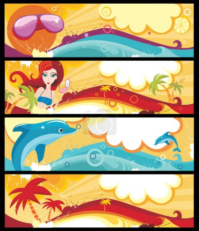 Illustration for Set of banners with summer vacation theme - Royalty Free Image