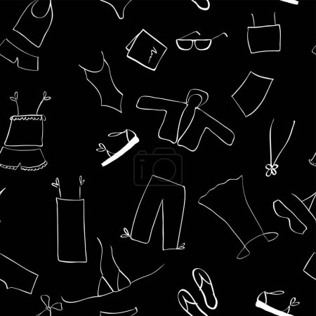 Illustration for Summer clothes elemens on black background, vector - Royalty Free Image